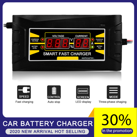Car Battery Charger 12V 6A 10A Car Moto Full Automatic Smart Power Charging For Wet Dry Lead Acid Digital LCD Display EU US Plug ► Photo 1/6