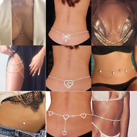 Sexy Rhinestone butterfly heart Belly Chain Fashion Bikini Waist Link Necklaces Body Jewelry Women Summer Accessories ► Photo 1/6