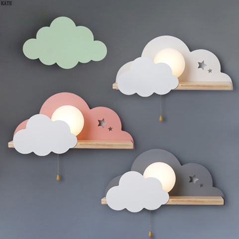 Children LED Wall Lamp For Bedroom Glass Lampshade Cloud Metal Cartoon Boys Bedside Lighting Kids Room Girls Wall Sconce ► Photo 1/5