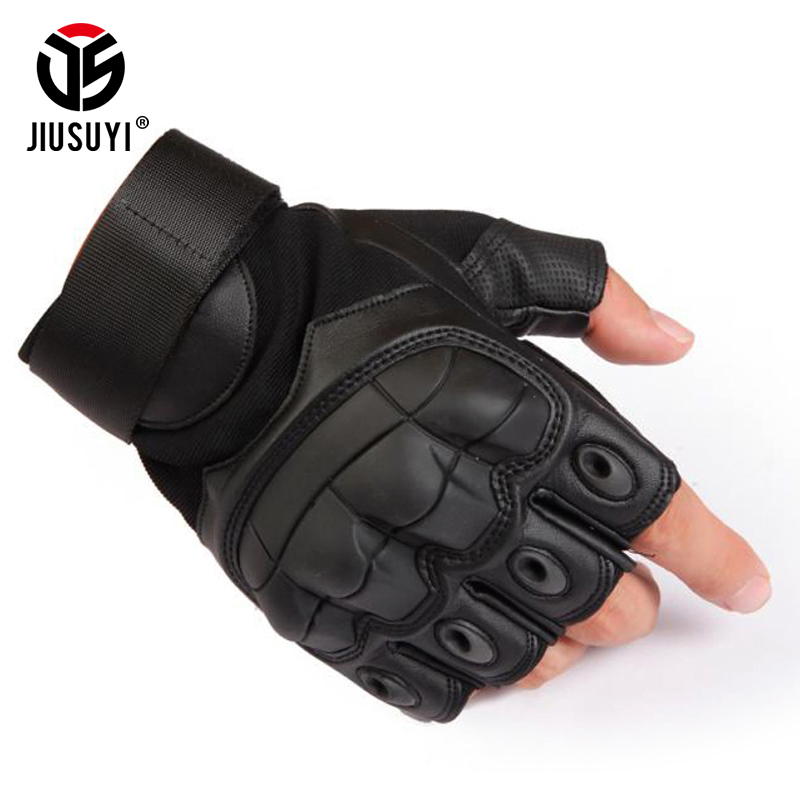 Extra Large Half Finger - Black Paintball SWAT Tactical Leather Gloves FC1 