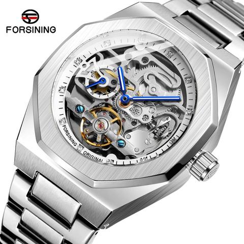 Forsining Fashion Silver Mens Watches Top Brand Luxury Automatic Mechanical Stainless Steel Fashion Business Skeleton Wristwatch ► Photo 1/1