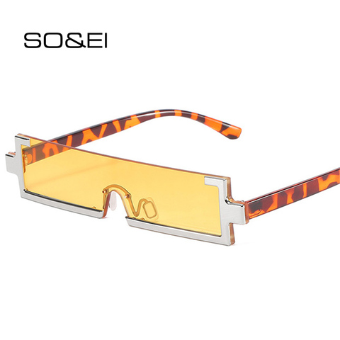 SO&EI Fashion Small Rectangle Sunglasses Women Vintage One Piece Rimless Eyewear Men Yellow Blue Shades UV400 Square Sun Glasses ► Photo 1/6