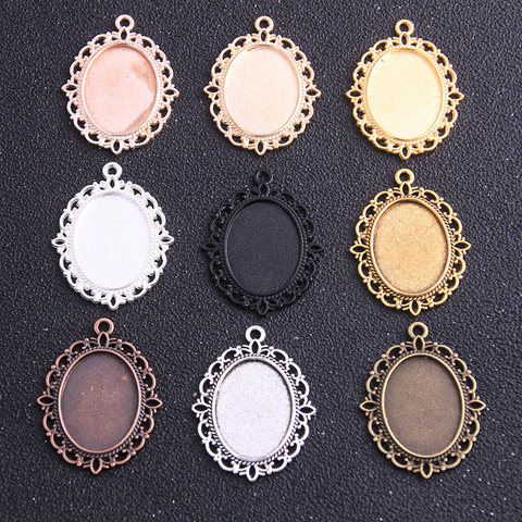 2022 New Product 4pcs/lot 9 Color Metal Alloy Cameo Flower 18*25mm Dia  Oval Diamond Cabochon Settings Jewelry Blank Charms ► Photo 1/5