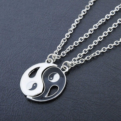 2Pcs/set Couple Necklaces Chinese Tai Chi Gossip Banish Bad Luck Charm Pendant ChainNecklace Jewelry Lovers Valentine's Gift ► Photo 1/6