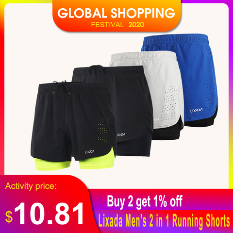 Lixada Men's 2 in 1 Running Shorts Mens Sports Shorts Quick Drying Training Exercise Jogging Cycling Shorts with Longer Liner ► Photo 1/6