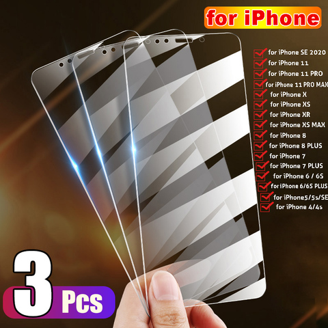 3 Pcs/pack Tempered Glass Screen Protector for Iphone X XS 11 Pro Max XR 6 7 8 Plus IPhone SE 2022 Protective Front Film ► Photo 1/6