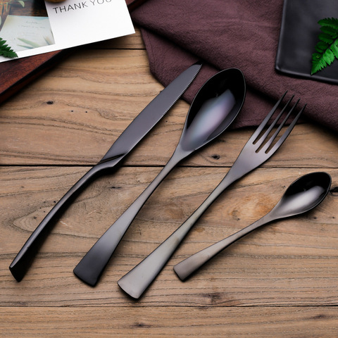 forks knives spoons Black Cutlery Set Stainless Steel Dinnerware Tableware Silverware Set Dinner Knife Fork Western Food Set ► Photo 1/6