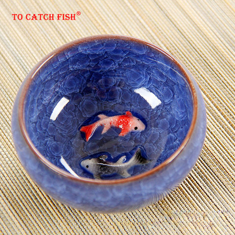 New Design 3D Ceramic Golden Fish China tea Cup,Kung Fu Tea Cup Set Crackle Glaze Travel Tea Bowl Chinese Porcelain Teacup Sets ► Photo 1/6