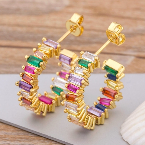 Luxury Female Crystal Zircon Stone Earrings Fashion Copper CZ Gold Rainbow Jewelry Romantic Boho Stud Earrings For Women Girls ► Photo 1/6