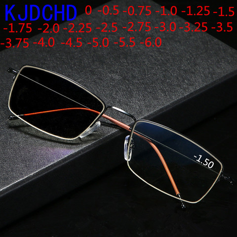 2022 new men and women fashion half frame square photochromic myopia prescription glasses 0 -0.5 -0.75 to -6.0 ► Photo 1/6