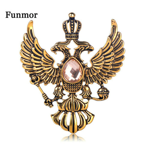 FUNMOR Vintage Russian National Emblem Shape Brooches Antique Gold Color Rhinestone Brooch Women Men Souvenir Gifts Lapel Pins ► Photo 1/6