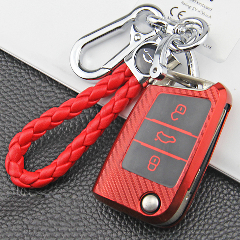 Color Carbon Fiber TPU Car Key Remote Case Cover For Volkswagen VW Golf 7 mk7 Seat Ibiza Leon FR 2 Altea Aztec For Skoda Octavia ► Photo 1/6