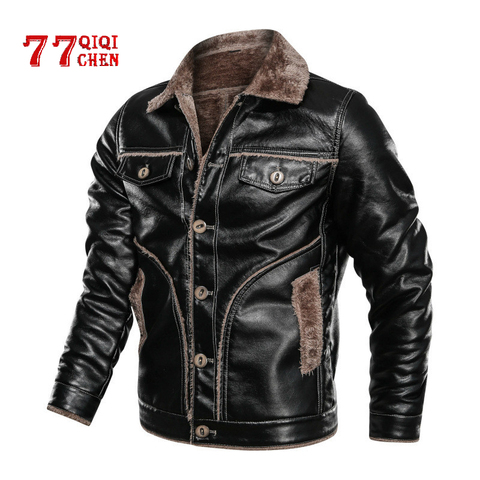 Winter Leather Jacket Men Plus Size 7XL 8XL Thick PU Leather Coat Male Casual Double-face Fur Fleece Jacket Jaqueta De Couro ► Photo 1/6