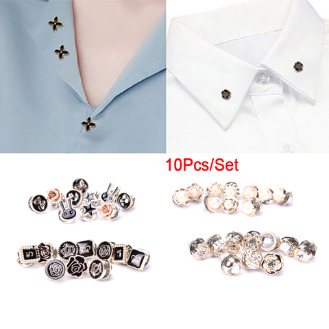 10Pcs/Set Women Suit Sweater Lapel Pin Brooches Collar Badge Jewelry Mini Cute Pins Button Flower Pearl Rhinestones Brooch Set ► Photo 1/6