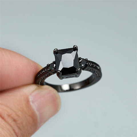Vintage Black Zircon Rectangle Stone Rings For Women Black Gold Filled Crystal Ring Female Luxury Wedding Jewelry Finger Bands ► Photo 1/6