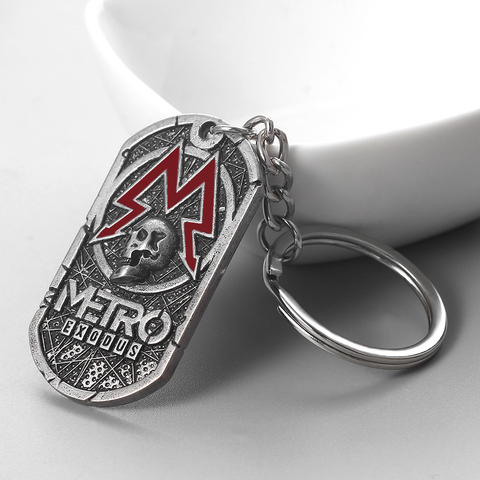 Vintage Metro Exodus Keychain Metal Pendant Skull Dog Tag Men Keyring Leather Chains Charm Game Jewelry ► Photo 1/6