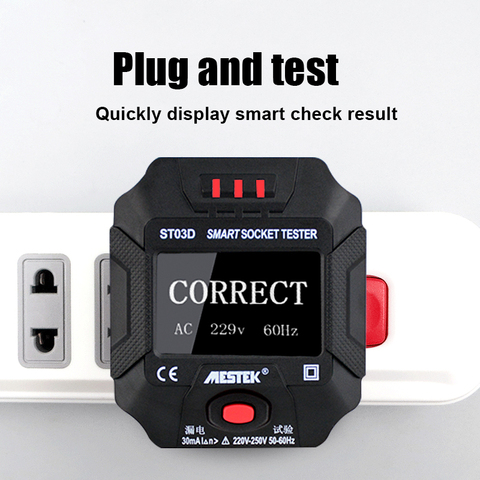 MESTEK ST02 Socket Testers Voltage Test Socket Detector EU/US/UK Plug Ground Zero Line Plug Polarity Phase Check Breaker Finder ► Photo 1/6