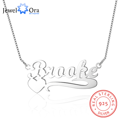 JewelOra DIY 925 Sterling Silver Name Necklace Personalized Heart Necklaces & Pendants Best Lovers Gift With Box ► Photo 1/6