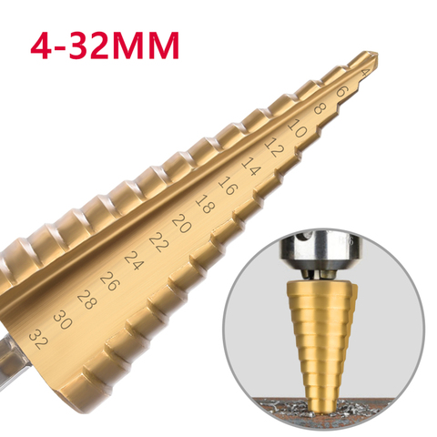 1Pcs HSS Titanium Coated Step Drill Bit Drilling Tools Metal High Speed Steel Wood Hole Cutter Cone Drill сверло ступенчатое ► Photo 1/6