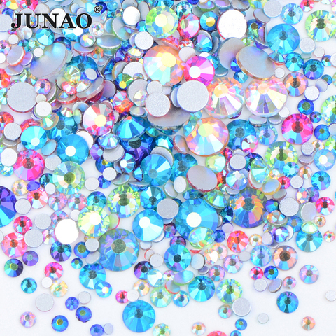 JUNAO 1400pcs Mix Size Mix AB Color Crystals Flatback Glass Rhinestone Stickers Nail Art Decoration Non Hotfix Strass Stones ► Photo 1/6