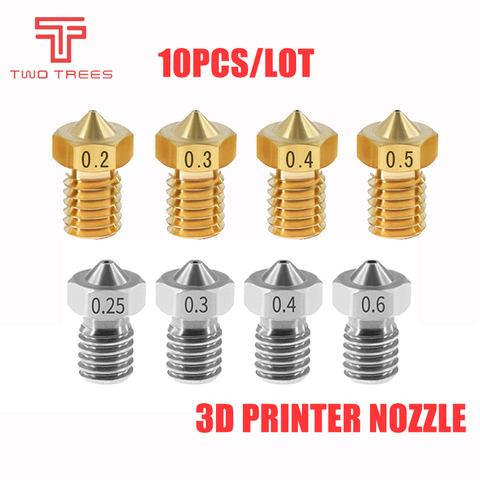 10pcs 3D Printer Accessories V5 V6 M6 threaded Nozzle stainless steel for 1.75mm 3.0mm filamnet Full Metal for E3D 0.2 0.4 mm ► Photo 1/6