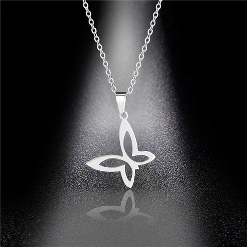 Rinhoo Hollow Butterfly Musical Note Pendant Necklace Stainless Steel Women Men Cool Punk Hip Hop Necklaces Party Jewelry Gift ► Photo 1/1