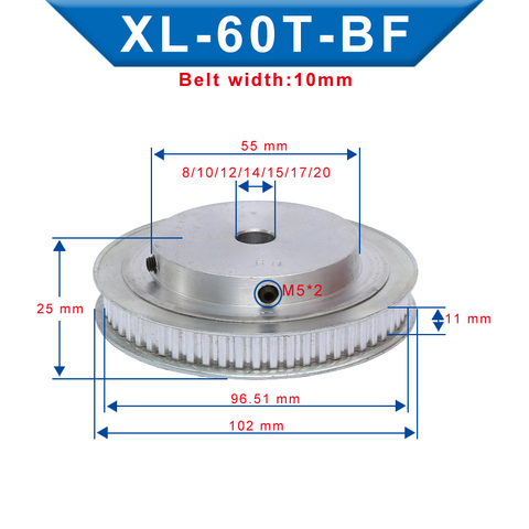 XL 60T Timing Pulley Bore 8/10/12/14/15/17/20mm Teeth Pitch 5.08mm Aluminum Pulley Wheel slot Width 11 mm For 10mm XL Timing Bel ► Photo 1/6