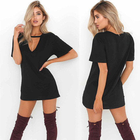 Sexy Women Deep V Neck Short sleeve Brown Mini Dress Nightwear Sleepwear Clubwear Party Loose Mini Dress ► Photo 1/6