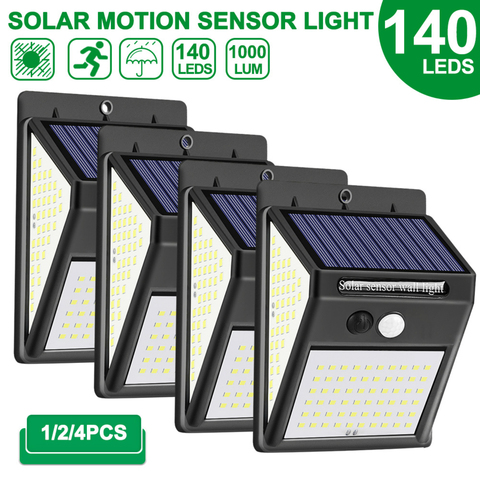 1/2/4pcs 140 LED Outdoor Solar Light PIR Motion Sensor Wall Light Waterproof Solar Lamp Solar Powered Sunlight Garden Decoration ► Photo 1/6