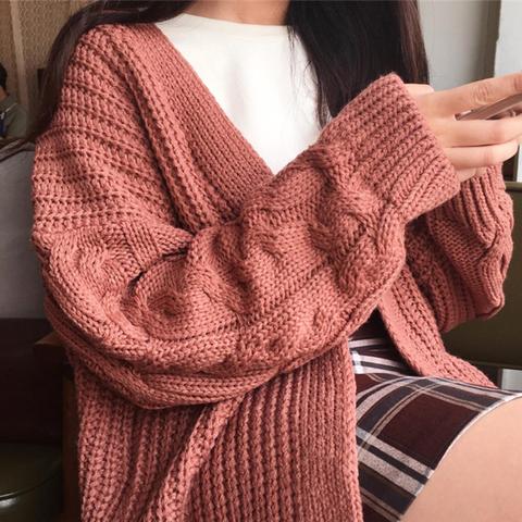 Oversized Knit Sweater Autumn Winter Women Long Sleeve Twisted Knitted Coat Open Front Sweater Cardigan ► Photo 1/6