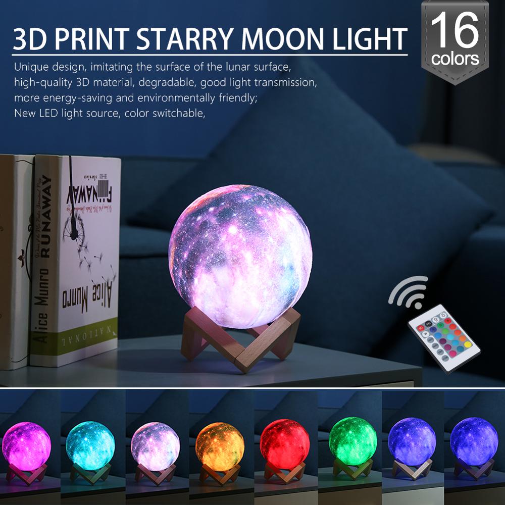3D Print Galaxy Star Light LED Moon Lamp 7 Color Changing Rechargable Xmas Gifts 