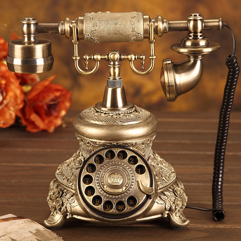 Antique Golden Corded Telephone Retro Vintage Rotary Dial Desk Telephone Phone with Redial, Hands-free, Home Office Decoration ► Photo 1/3