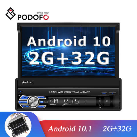 Podofo Android 10.1 Car Radio 1 Din Stereo Receiver 7'' Touch Screen Multimedia Player GPS Wifi Bluetooth For Volkswagen Nissan ► Photo 1/6