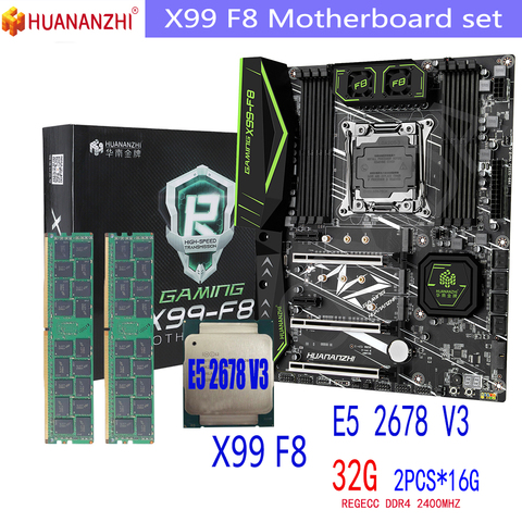 HUANANZHI X99 F8 motherboard Set DDR4 LGA2011-3 Xeon E5 2678 V3 and 32GB = 16GB * 2pcs 2400MHz Memory Motherboard Set ► Photo 1/6