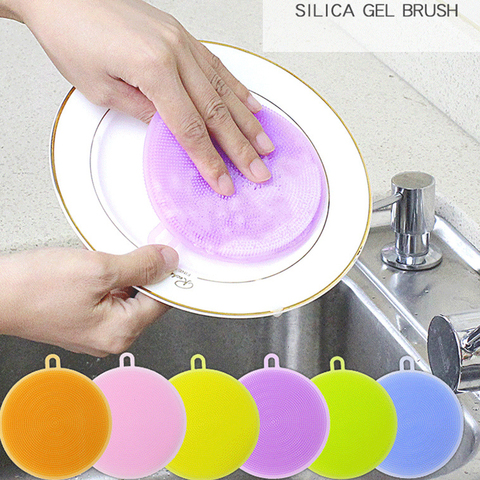 1PC Kitchen Cleaning Brush Silicone Dishwashing Brush Fruit Vegetable Cleaning Brushes Pot Pan Sponge Scouring Pads ► Photo 1/6