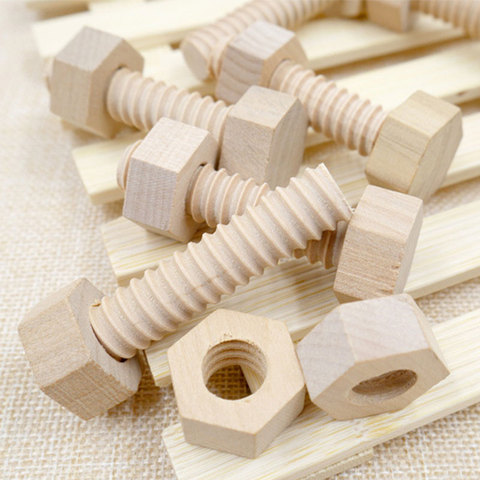 Educational Wooden Screw Nut Block Assembling Matching Game Toy Natural Wood Hands-On Teaching Aid Development Toys for Children ► Photo 1/6