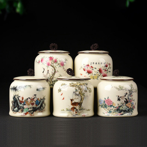 Large Painted Tea Caddy Porcelain Storage Jar Porcelain Candy Box Spice Storage Tank Coffee Container Sealed Canister Tea Can ► Photo 1/6