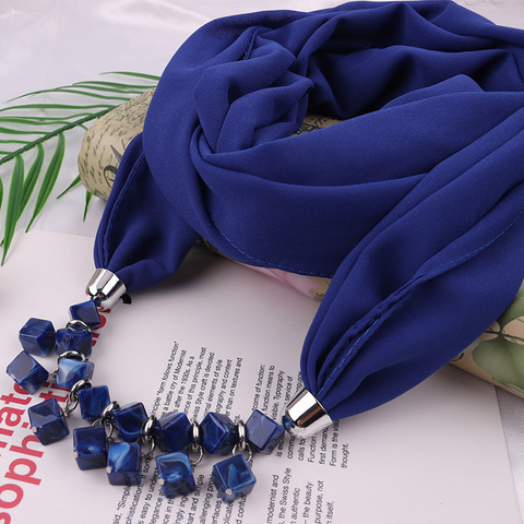 Multi-style Lady Muslim Head Scarve Hijab Europe America Simple Bead Pendant Necklace Ring Scarf Spring/Autumn Scarves wholesale ► Photo 1/6