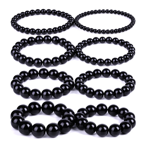 Black Obsidian Bracelet Buddhist Prayer Blessing Blackstone Healing Stone Ball Beads Jewelry Valentine's Present ► Photo 1/5