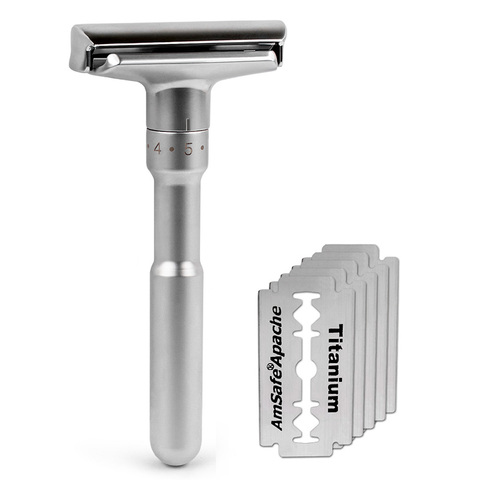 Adjustable Safety Razor Qshave Mens Shaving Double Edge Classic Safety Razor Blade Exposure Six Levels 1 handle & 5 blades ► Photo 1/6