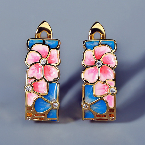 2022 New Ladies 925 Silver Earrings Color Flower Earrings Peach Blossom Handmade Enamel Earrings Ladies Jewelry ► Photo 1/5