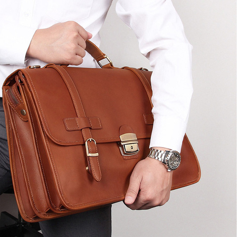 Men Genuine Leather briefcase with dial lock 14 inch laptop Business bag Cowhide Laptop Handbag Mens Work tote big shoulder bag ► Photo 1/6