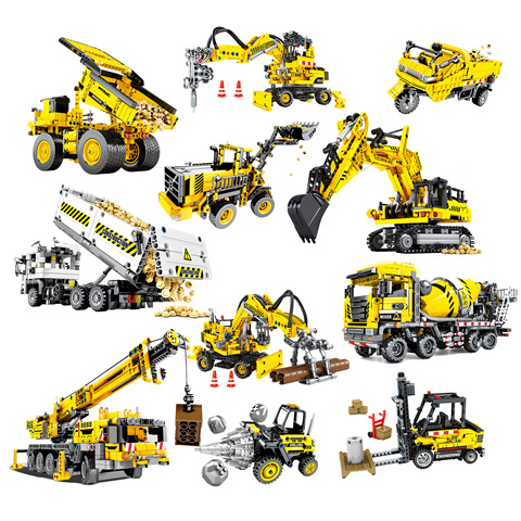 Construction Engineering Building Block Agitator Truck Excavator Sling Van Roller Forklift Educational Bricks Toy Boy Gift ► Photo 1/1