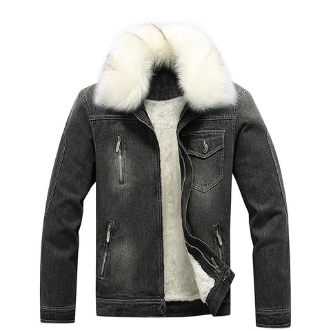 Fur Collar Jackets Men's Winter Fleece Lined Jeans Jacket Demin Couple Jacket Motorcycle Cowboy Coat Outwear 5XL 6XL MY211 ► Photo 1/6