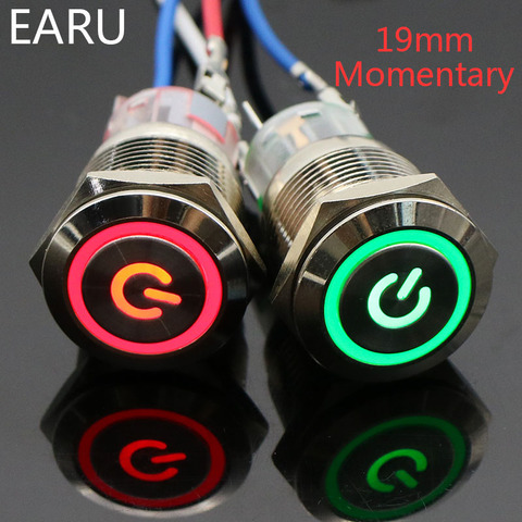 19mm Metal Push Button Switch Press Waterproof Momentary Self-reset Reset LED Light Illuminated Car Engine PC Power 3 5V 12V 24V ► Photo 1/6