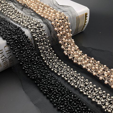 1Yard Black Pearl Beaded Lace Trim Mesh Lace Ribbon Fabric Clothes Decoration Wedding Dress Collar Sleeve African Lace Applique ► Photo 1/6