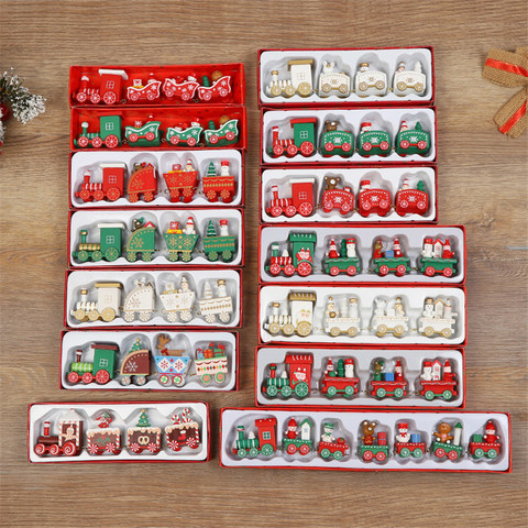Wooden Little Train Christmas Decorations for Home DIY Wood craft Painted Train Santa Kids Toys New Year kids gift Ornaments ► Photo 1/6