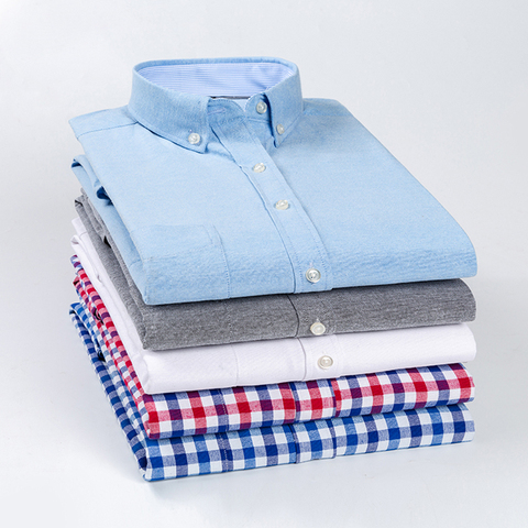 New Casual Shirt Men Slim Fit 60% Cotton Oxford Plaid Men Top Shirts Blouse Regular Long Sleeve Men's Smart Business Dress Shirt ► Photo 1/6