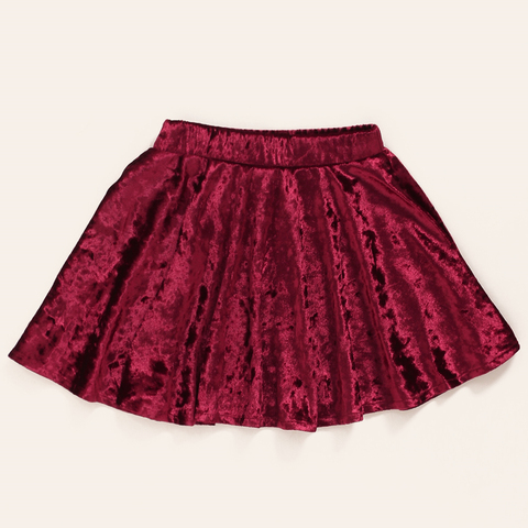 Girls Wine Red Velvet Skirt, Kids Solid Color A-line Elastic Waist Pleated Hem One-piece for Spring/ Autumn ► Photo 1/5