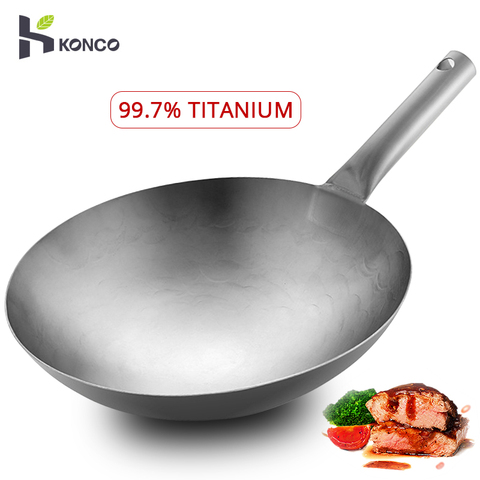 Konco Pure Titanium Frying Wok Non-stick Pan Uncoated Cooking Pot Gas Cooker Chinese Wok Kitchen Cokware Housewarming Gift ► Photo 1/6